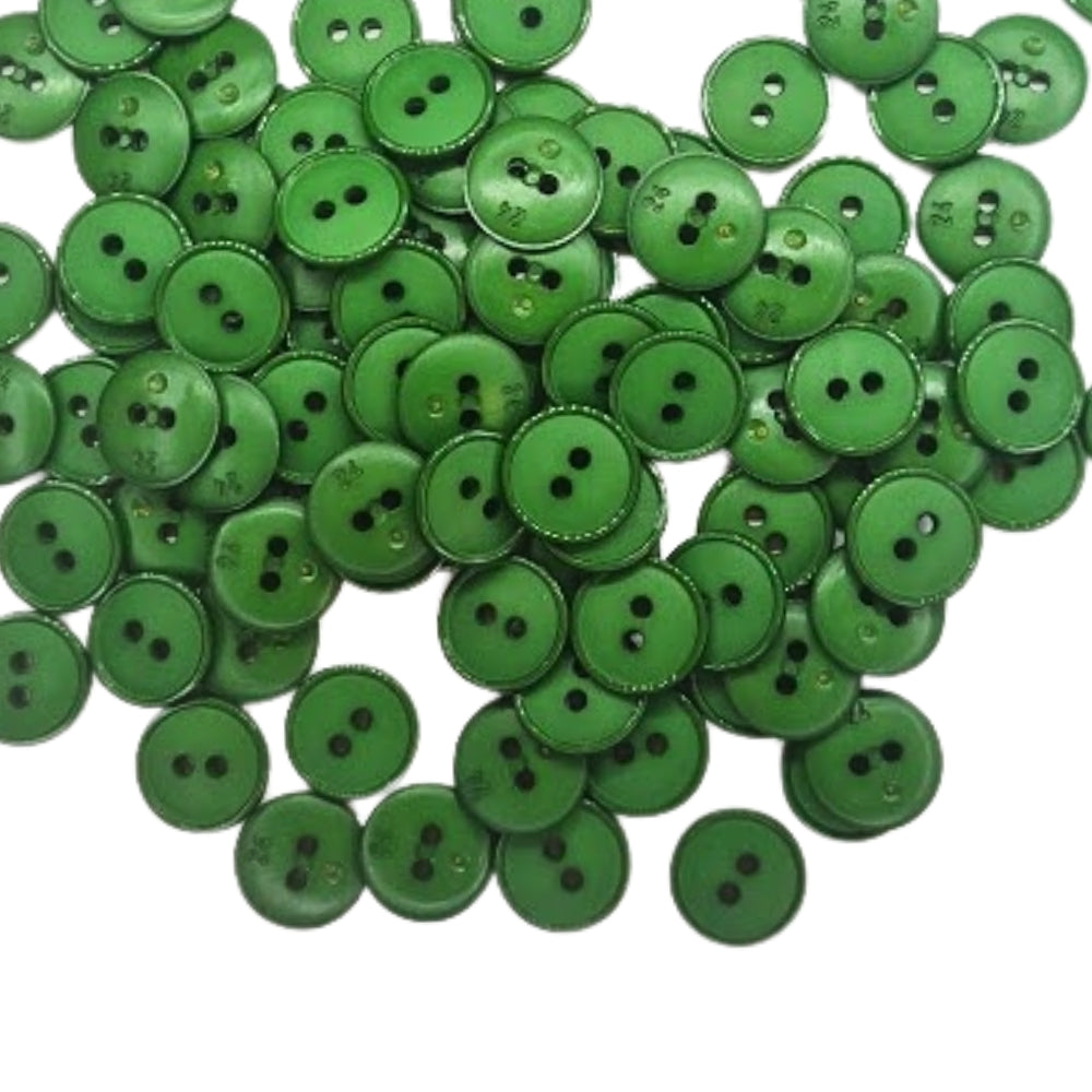 Narrow Rim 2 Hole Button Shiny/Matt - 15mm - Emerald [LB28.8]