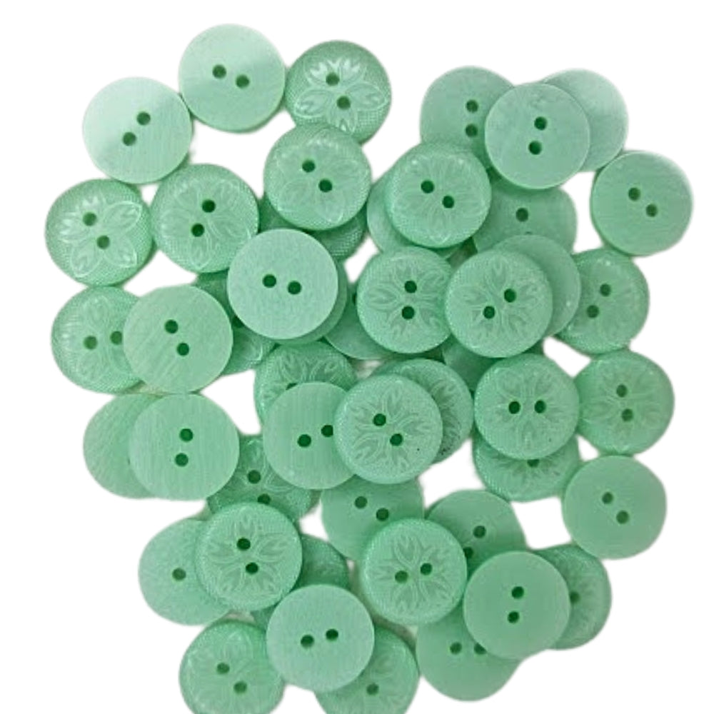 2 Hole Etched Flower Button - 15mm - Pale Green [LD32.5]