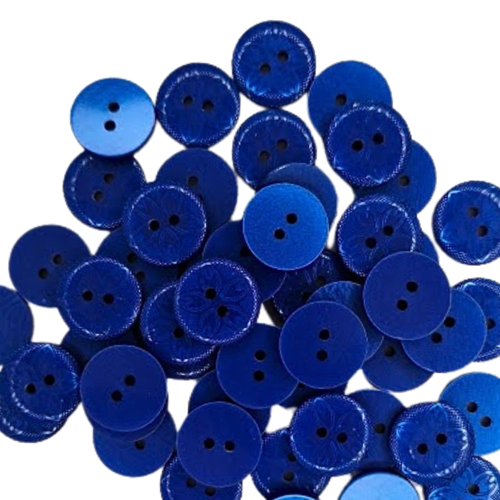 2 Hole Etched Flower Button - 15mm - Royal Blue [LD24.7]