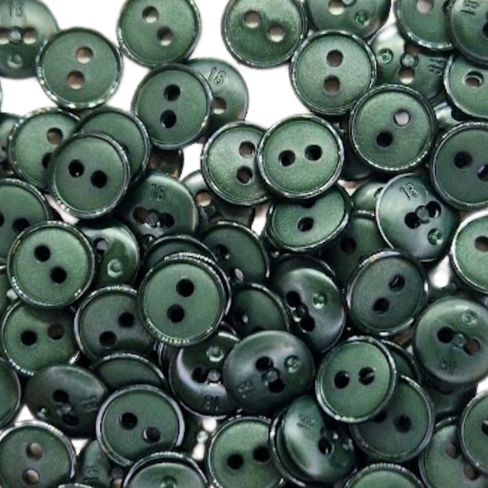 Narrow Rim 2 Hole Button Shiny/Matt - 11mm - Dark Green [LB35.1]