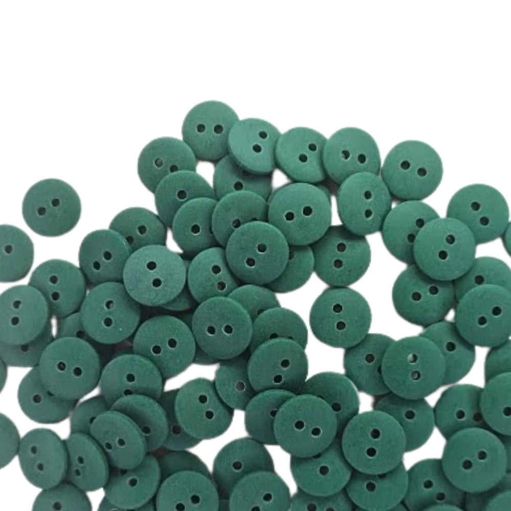 2 Hole Round Matt Button - 11mm - Green [LE33.2]