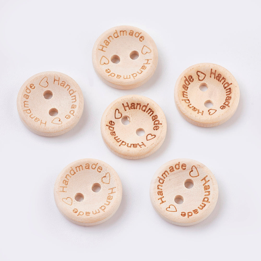 2 Hole Handmade with Love Button - 15mm - Natural [LD26.6]