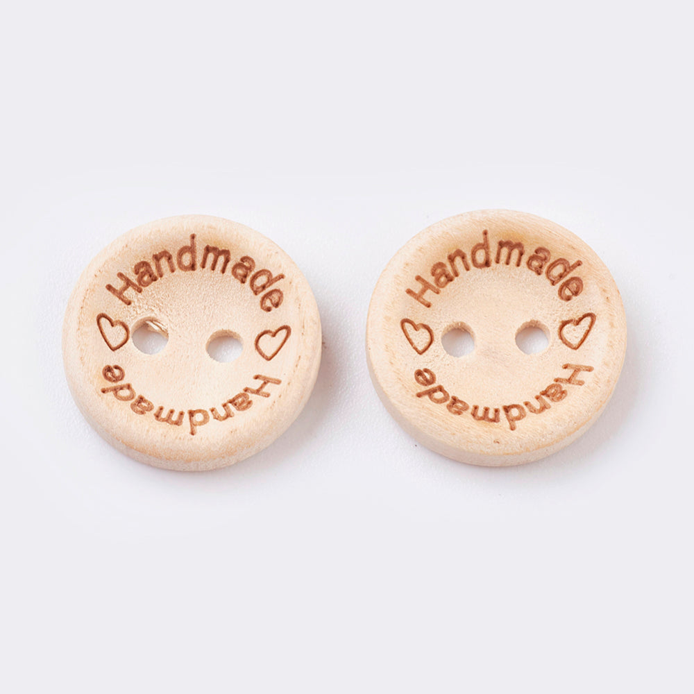 2 Hole Handmade with Love Button - 15mm - Natural [LD26.6]