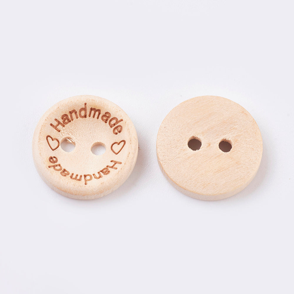 2 Hole Handmade with Love Button - 15mm - Natural [LD26.6]