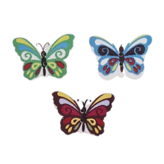 2 Hole Patterned Butterfly Wood Buttons - 24mm - Mixed Choice [XLA2.3]