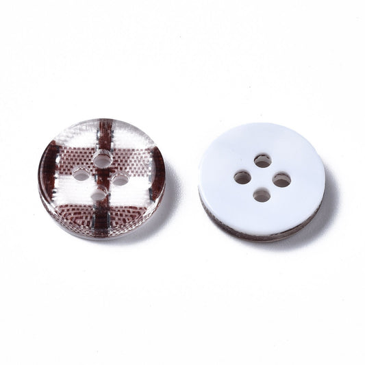 4 Hole Tartan Checked Pattern Resin Button - 13mm - Coconut Brown [LA2.1]