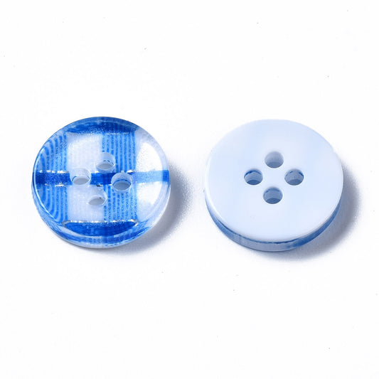 4 Hole Tartan Checked Pattern Resin Button - 13mm - Blue [LA1.4]