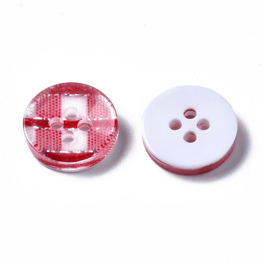 4 Hole Tartan Checked Pattern Resin Button - 13mm - Red [LA2.4]