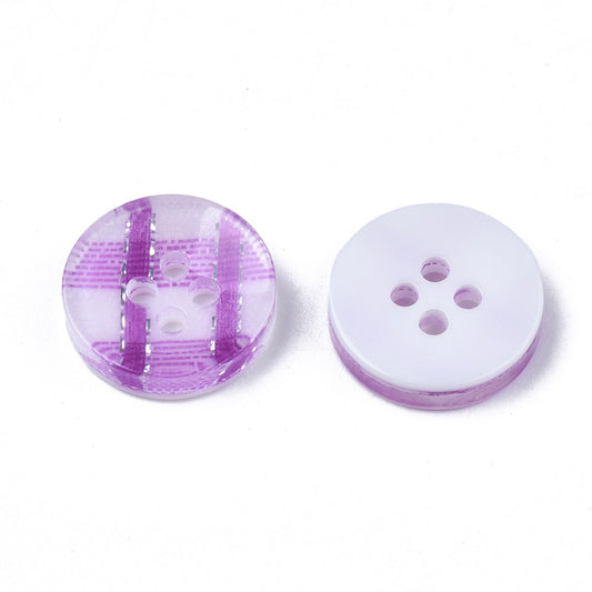 4 Hole Tartan Checked Pattern Resin Button - 13mm - Purple [LA1.1]