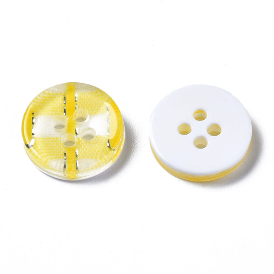 4 Hole Tartan Checked Pattern Resin Button - 13mm - Yellow [LA10.4]