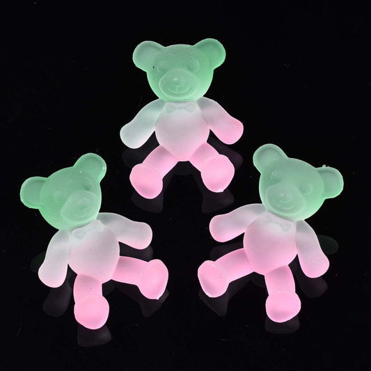 Transparent Teddy Bear Spray Painted Shank Button - 38mm - Green/Pink