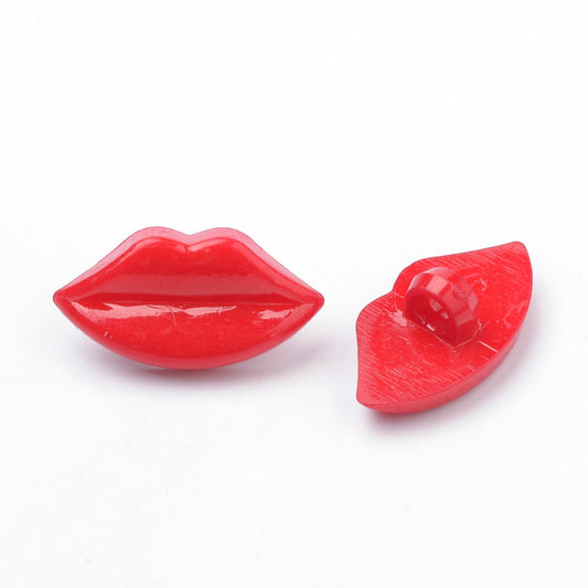 Novelty Red Lips Shank Button - 25mm - Red