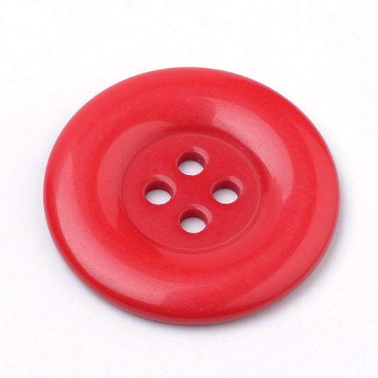 4 Hole Large Rim Plastic Button - 35mm - Red