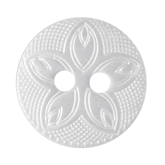 2 Hole Etched Flower Button - 15mm - Pearl White [LB34.3]