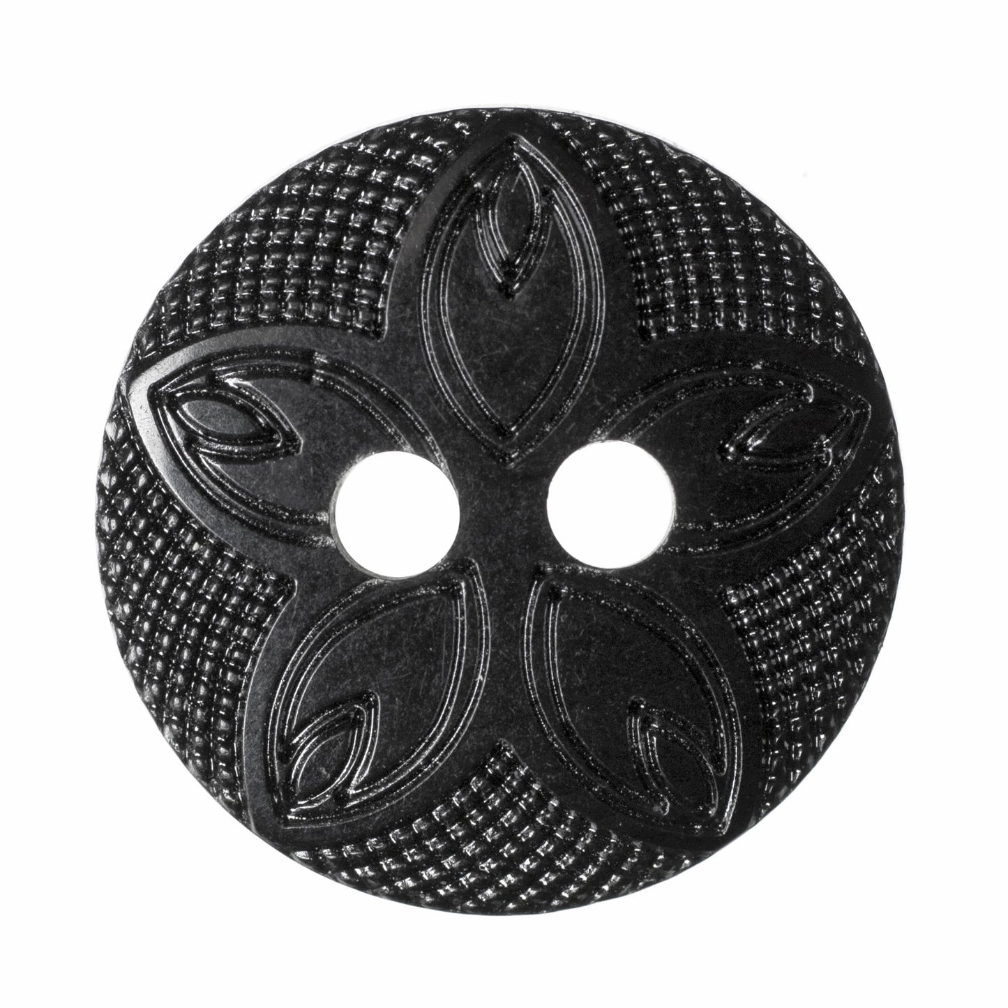 2 Hole Etched Flower Button - 12mm - Black [LD14.7]