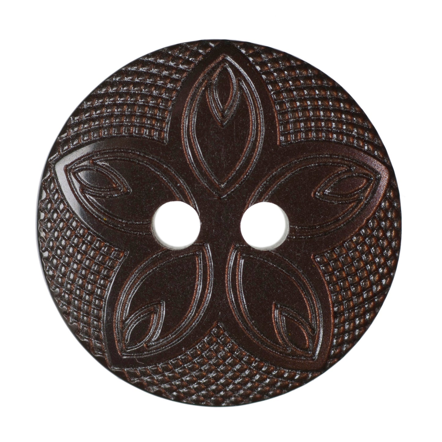 2 Hole Etched Flower Button - 15mm - Brown [LB38.7]