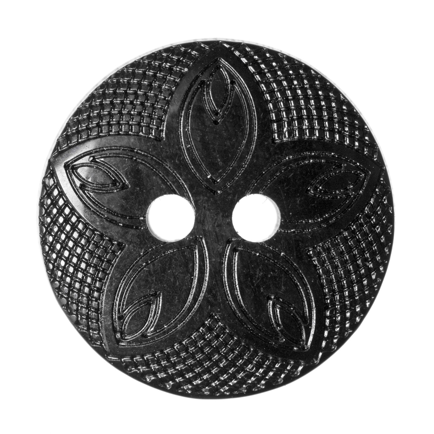 2 Hole Etched Flower Button - 15mm - Black [LC33.2]
