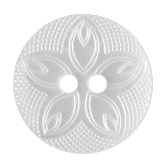 2 Hole Etched Flower Button - 18mm - White [LB37.7]