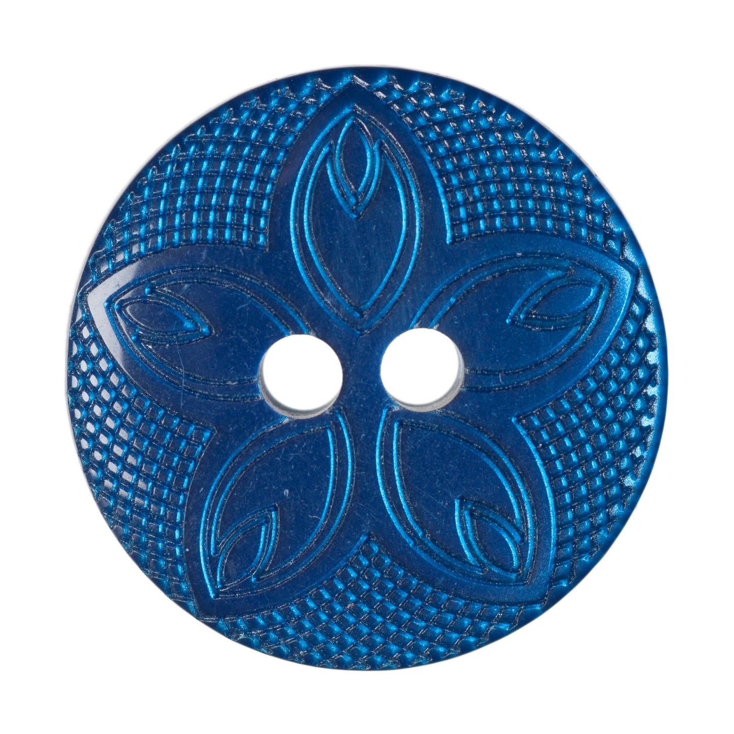 2 Hole Etched Flower Button - 18mm - Royal Blue [LC8.5]