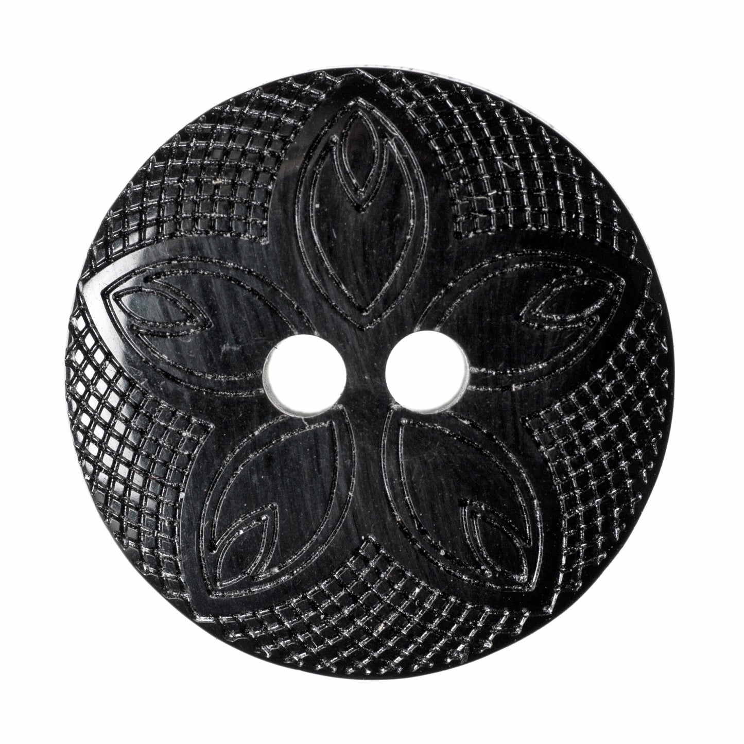 2 Hole Etched Flower Button - 18mm - Black [LD1.2]
