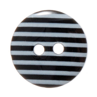 2 Hole Thin Striped Button - 15mm - Black [LD2.4]