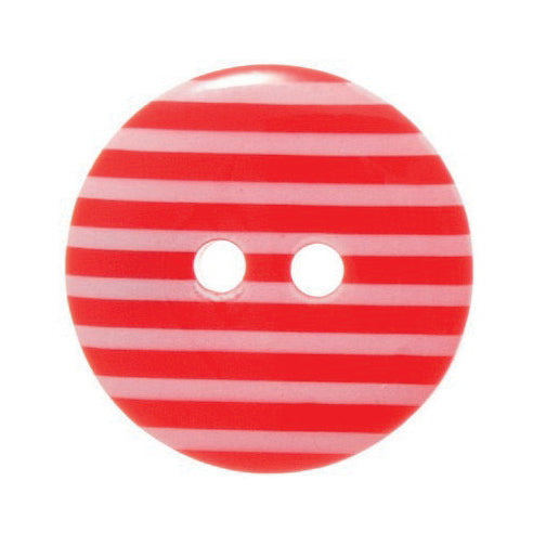 2 Hole Thin Striped Button - 18mm - Red ]LD1.6]