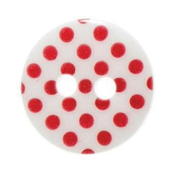 2 Hole Spotty Polka Dot Button - 12mm - White/Red [LD3.3]