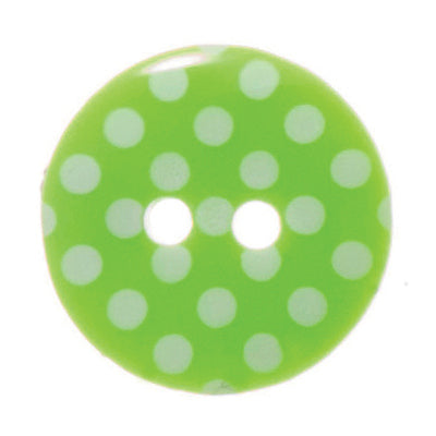 2 Hole Spotty Polka Dot Button - 15mm - Green/White