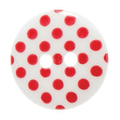 2 Hole Spotty Polka Dot Button - 15mm - White/Red LC39.6]