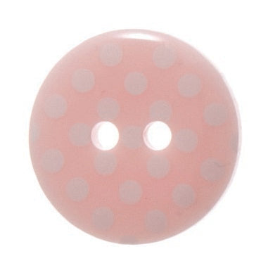 2 Hole Spotty Polka Dot Button - 15mm - Light Pink/White