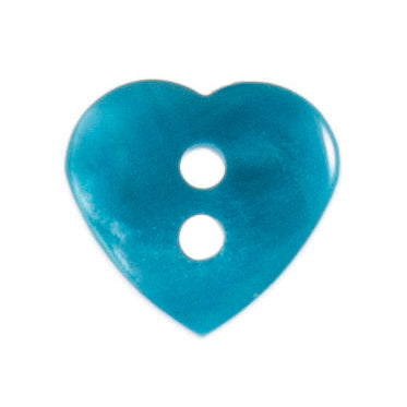 2 Hole Love Heart Button - 12mm - Aqua