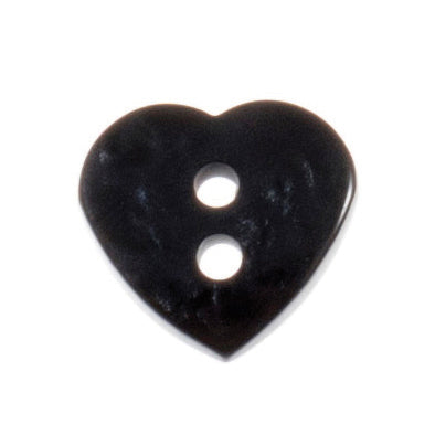 2 Hole Love Heart Button - 12mm - Black