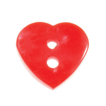2 Hole Love Heart Button - 12mm - Red
