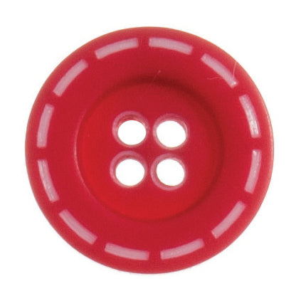 4 Hole Stitched Design Button - 18mm - Red [LC9.1]