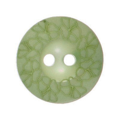 Debossed 2 Hole Flower Design Button - 15mm - Light Green