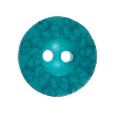 Debossed 2 Hole Flower Design Button - 15mm - Aqua Blue [LC16.5]