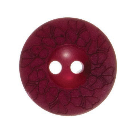 Debossed 2 Hole Flower Design Button - 18mm - Burgundy [LC25.5]