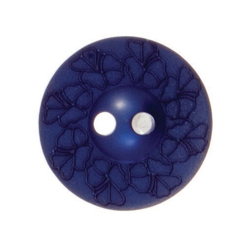 Debossed 2 Hole Flower Design Button - 18mm - Dark Blue