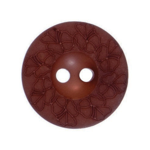 Debossed 2 Hole Flower Design Button - 18mm - Brown