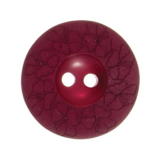 Debossed 2 Hole Flower Design Button - 22mm - Burgundy