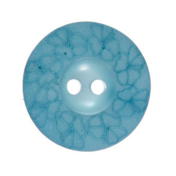 Debossed 2 Hole Flower Design Button - 22mm - Light Blue