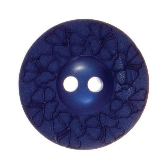 Debossed 2 Hole Flower Design Button - 22mm - Dark Blue