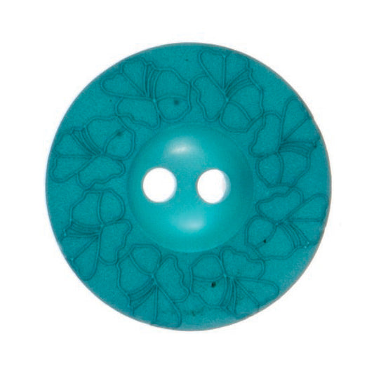 Debossed 2 Hole Flower Design Button - 22mm - Aqua Blue