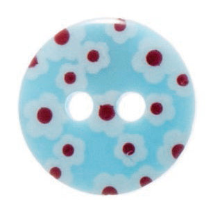 2 Hole Printed Flower Design Button - 12mm - Light Blue [LE18.7]