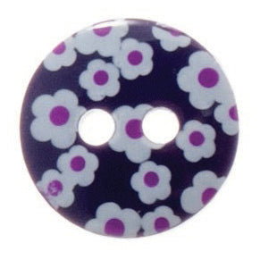 2 Hole Printed Flower Design Button - 12mm - Dark Purple [LH25.7]