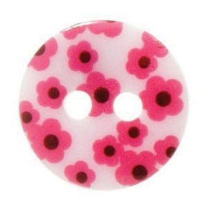 2 Hole Printed Flower Design Button - 12mm - Light Pink [LH38.2]