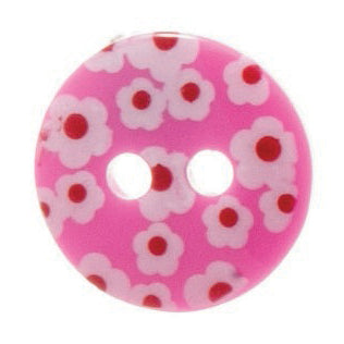 2 Hole Printed Flower Design Button - 12mm - Pink