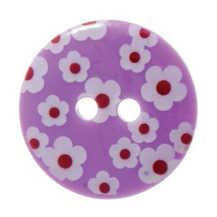 2 Hole Printed Flower Design Button - 18mm - Purple