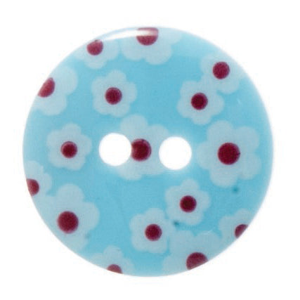 2 Hole Printed Flower Design Button - 18mm - Light Blue