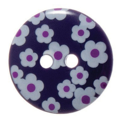 2 Hole Printed Flower Design Button - 18mm - Dark Purple [LG33.7]